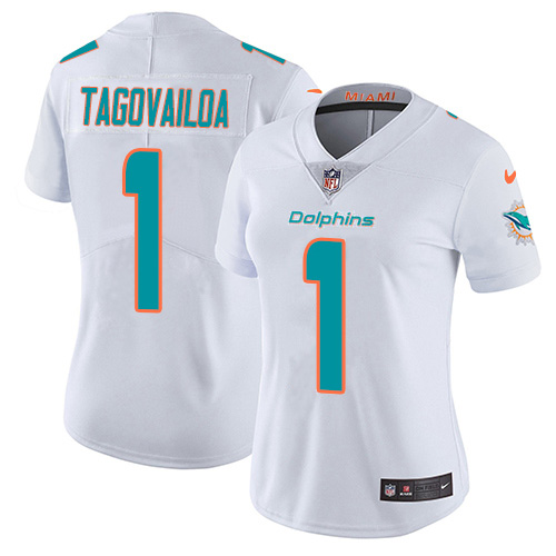 Nike Miami Dolphins 1 Tua Tagovailoa White Women Stitched NFL Vapor Untouchable Limited Jersey